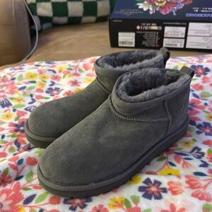UGG Charcoal Suede Boots with Plush Lining
